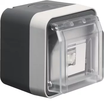 Hager WNC226 nástěnná datová zásuvka, stíněná, Cat.6 RJ45, 8pin, IP55, šedá, 1 port