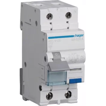 Hager ADC910D RCBO 2P 10A 30mA typ AC proudový chránič s nadproudovou ochranou