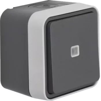 Hager WNC003 Control Two-Way Switch with Indicator Light, Surface-Mounted, IP55, Grey