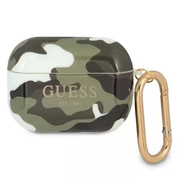 GUESS GUAPUCAMA pouzdro na AirPods Pro zelená/khaki Camo kolekce