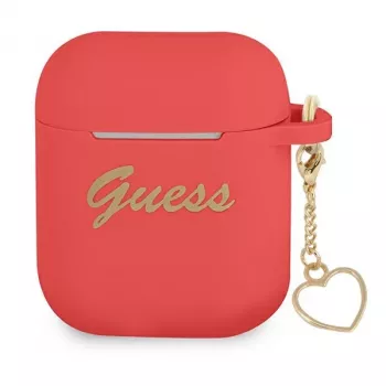 GUESS GUA2LSCHSR pouzdro na AirPods 1/2 červená silikon Charm Heart Collection