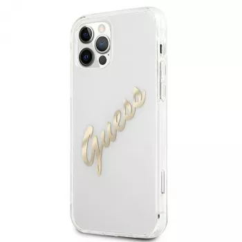 Pevné pouzdro GUESS Vintage Script Gold pro Apple iPhone 12 Pro Max – průhledné