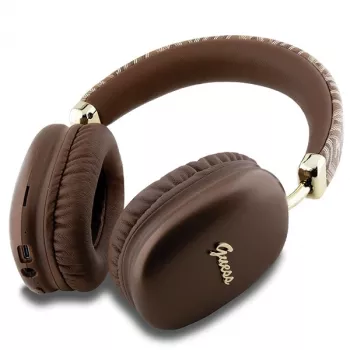 GUESS GUE003639 Gcube Metallic Script Logo bezdrátová on-ear sluchátka hnědá