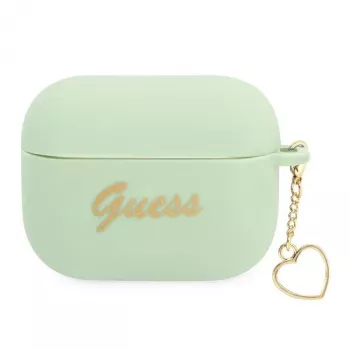 GUESS GUAPLSCHSN pouzdro na AirPods Pro zelené silikonové Charm Heart Collection