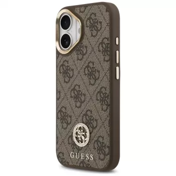 GUESS 4G Strass Logo & Big Strap Metal Buttons MagSafe pouzdro na iPhone 17 - hnědé