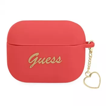 GUESS pouzdro na AirPods Pro červené silikonové Charm Heart Collection