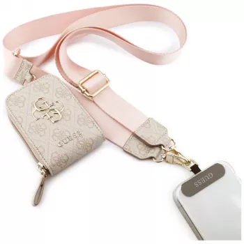 GUESS 4G Metal Logo univerzální crossbody řemínek na telefon malá peněženka - růžová