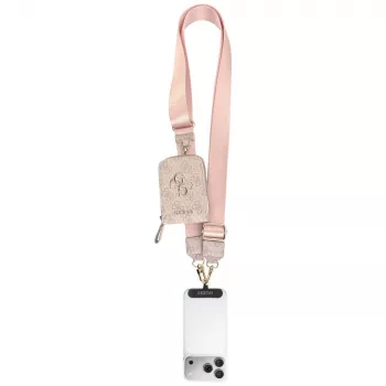 GUESS 4G Metal Logo univerzální crossbody řemínek na telefon malá peněženka - růžová