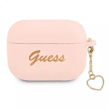 GUESS pouzdro na AirPods Pro růžové silikonové Charm Heart Collection