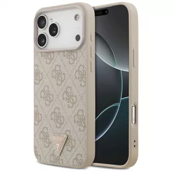 GUESS kožené 4G Triangle Strass MagSafe pouzdro na iPhone 18 Pro Max / 17 Pro Max - růžové