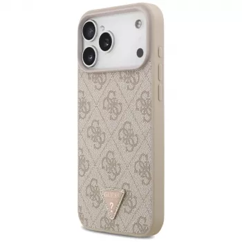 GUESS kožené 4G Triangle Strass MagSafe pouzdro na iPhone 18 Pro Max / 17 Pro Max - růžové
