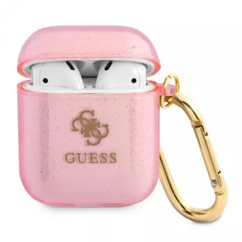 GUESS Glitter Collection ochranné pouzdro na Apple AirPods 1/2 - růžové