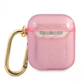 GUESS Glitter Collection ochranné pouzdro na Apple AirPods 1/2 - růžové