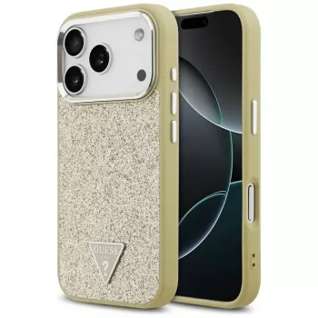 GUESS Glitter Triangle Logo MagSafe pouzdro na iPhone 17 Pro - zlaté