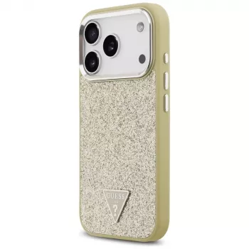 GUESS Glitter Triangle Logo MagSafe pouzdro na iPhone 17 Pro - zlaté