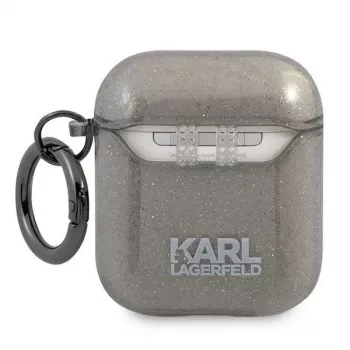 Pouzdro Karl Lagerfeld KLA2UKHGK pro AirPods 1/2 černé s třpytem Karl's Head