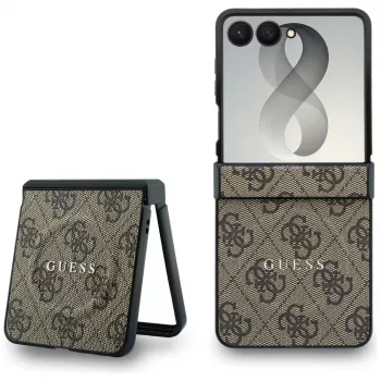 GUESS 4G Classic MagSafe pouzdro pro Samsung Galaxy Z Flip5 – hnědé