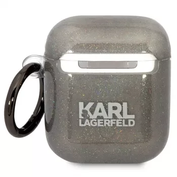 Pouzdro Karl Lagerfeld KLA2HNKCTGK pro AirPods 1/2 černé s třpytem Karl & Choupette