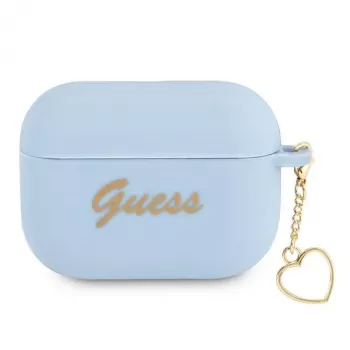 GUESS kryt na AirPods Pro modrý silikonový Charm Heart Collection