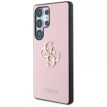 GUESS Grained Big 4G Logo Small Classic Logo pouzdro pro Samsung Galaxy S25 Ultra - růžové