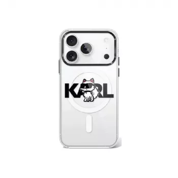 Karl Lagerfeld IML Choupette Sketch Logo pouzdro MagSafe pro iPhone 17 Pro - průhledné