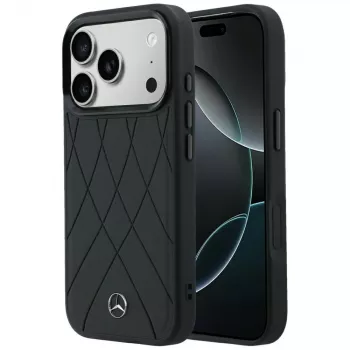 Mercedes-Benz kožené pouzdro Crossed Lines MagSafe pro iPhone 18 Pro / 17 Pro - černé