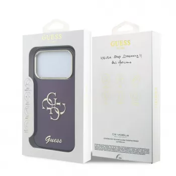 GUESS 4G Script Metal zadní kryt pouzdro pro Apple iPhone 18 Pro / 17 Pro - vínové