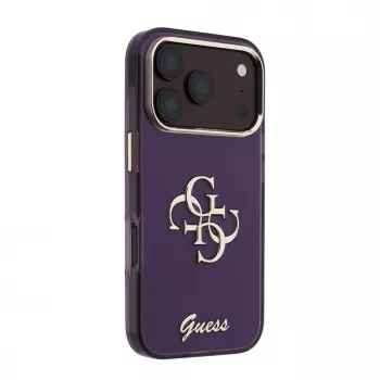 GUESS 4G Script Metal zadní kryt pouzdro pro Apple iPhone 18 Pro / 17 Pro - vínové