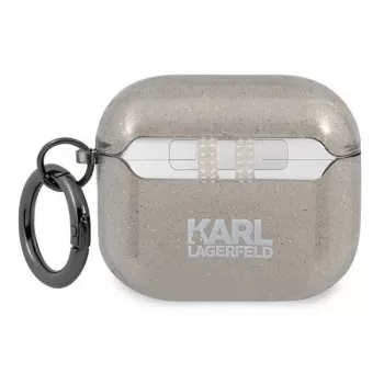 Pouzdro Karl Lagerfeld KLA3UKHGK pro AirPods 3 černé s třpytem Karl's Head