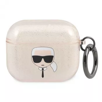 Pouzdro Karl Lagerfeld KLA3UKHGD pro AirPods 3 se zlatým třpytem Karl's Head