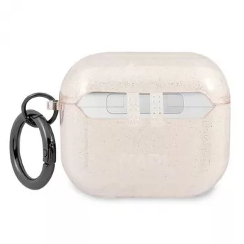 Pouzdro Karl Lagerfeld KLA3UKHGD pro AirPods 3 se zlatým třpytem Karl's Head