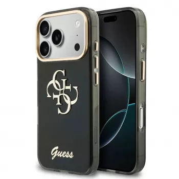 GUESS IML 4G Script kovové pouzdro pro iPhone 18 Pro / 17 Pro - černé