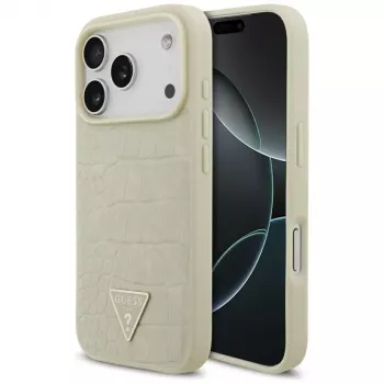 GUESS Croco Triangle Logo MagSafe pouzdro pro iPhone 17 Pro - zlaté