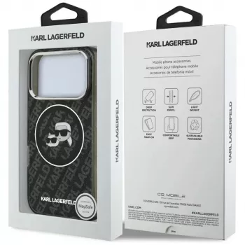 Pouzdro Karl Lagerfeld IML Glitter Karl & Choupette Heads Logo MagSafe pro iPhone 17 Pro – černé