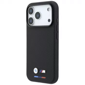 BMW M Quadrille Kevlar MagSafe pouzdro pro iPhone 18 Pro Max / 17 Pro Max - černé s trikolórou a kovovým logem