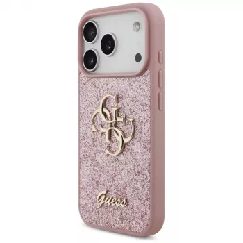 GUESS Fixed Glitter Big 4G pouzdro pro iPhone 18 Pro / 17 Pro – růžové