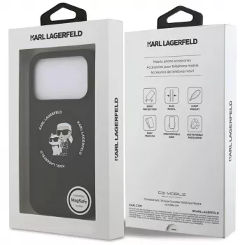 Pouzdro Karl Lagerfeld Silicone Karl & Choupette Ring MagSafe pro iPhone 17 Pro Max – černé