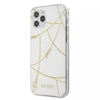 Pevné pouzdro GUESS Gold Chain Collection pro Apple iPhone 12 Pro Max – bílé