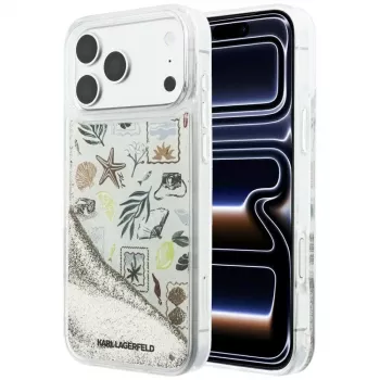 Karl Lagerfeld Liquid Glitter Beach & Sand pouzdro pro iPhone 18 Pro Max / 17 Pro Max – béžové