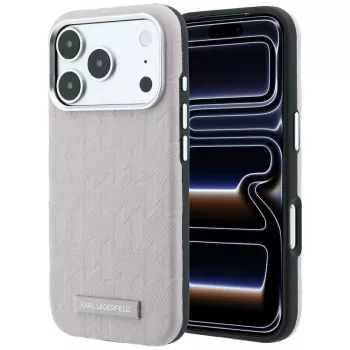 Karl Lagerfeld Grained Mono Resin Logo pouzdro MagSafe pro iPhone 18 Pro / 17 Pro – růžové