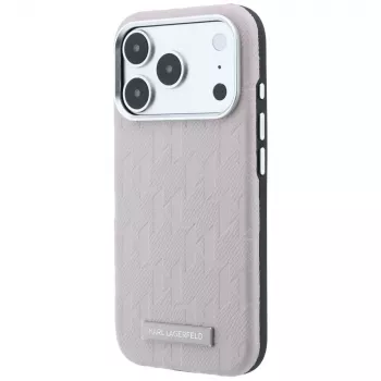 Karl Lagerfeld Grained Mono Resin Logo pouzdro MagSafe pro iPhone 18 Pro / 17 Pro – růžové