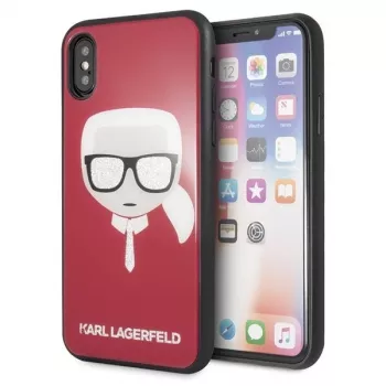 Pouzdro Karl Lagerfeld KLHCPXDLHRE iPhone X/Xs Iconic Glitter Karl's Head červené