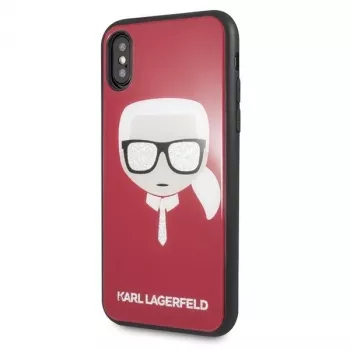 Pouzdro Karl Lagerfeld KLHCPXDLHRE iPhone X/Xs Iconic Glitter Karl's Head červené