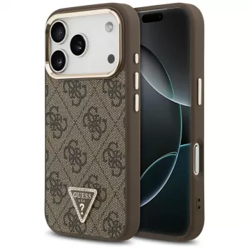 GUESS 4G Triangle Logo pouzdro MagSafe pro iPhone 17 Pro / 18 Pro – hnědé