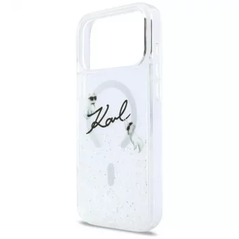 Pouzdro Karl Lagerfeld Liquid Glitter Karl Script Logo MagSafe pro iPhone 17 Pro průhledné