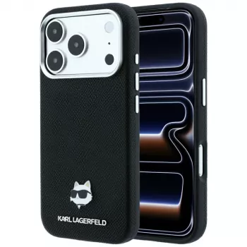 Pouzdro MagSafe Karl Lagerfeld Grained Choupette Head Metal pro iPhone 18 Pro Max / 17 Pro Max – černé