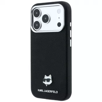 Pouzdro MagSafe Karl Lagerfeld Grained Choupette Head Metal pro iPhone 18 Pro Max / 17 Pro Max – černé