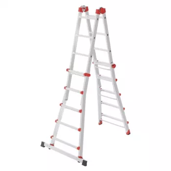 Víceúčelový kombinovaný žebřík Hailo M80 4x5, hliník, 20 příček, 150 kg, EN 131 Professional