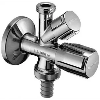 Rohový ventil VALVE 1/2 inch x 1/2 inch x 3/4 inch vnější závity, pochromovaná mosaz, dvojitý vývod se zpětnou klapkou