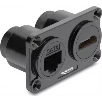 Delock dvojitá panelová zásuvka RJ45 Cat.6 + HDMI 4K černá